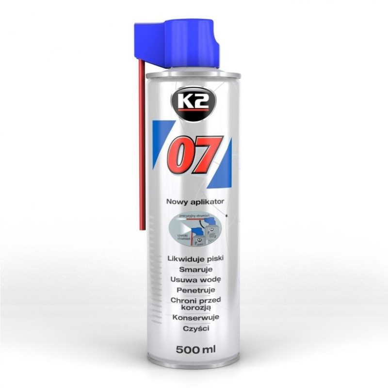 K2 07 Odrdzewiacz w sprayu – Skuteczna ochrona metalu, podwozia i śrub, 500 ml